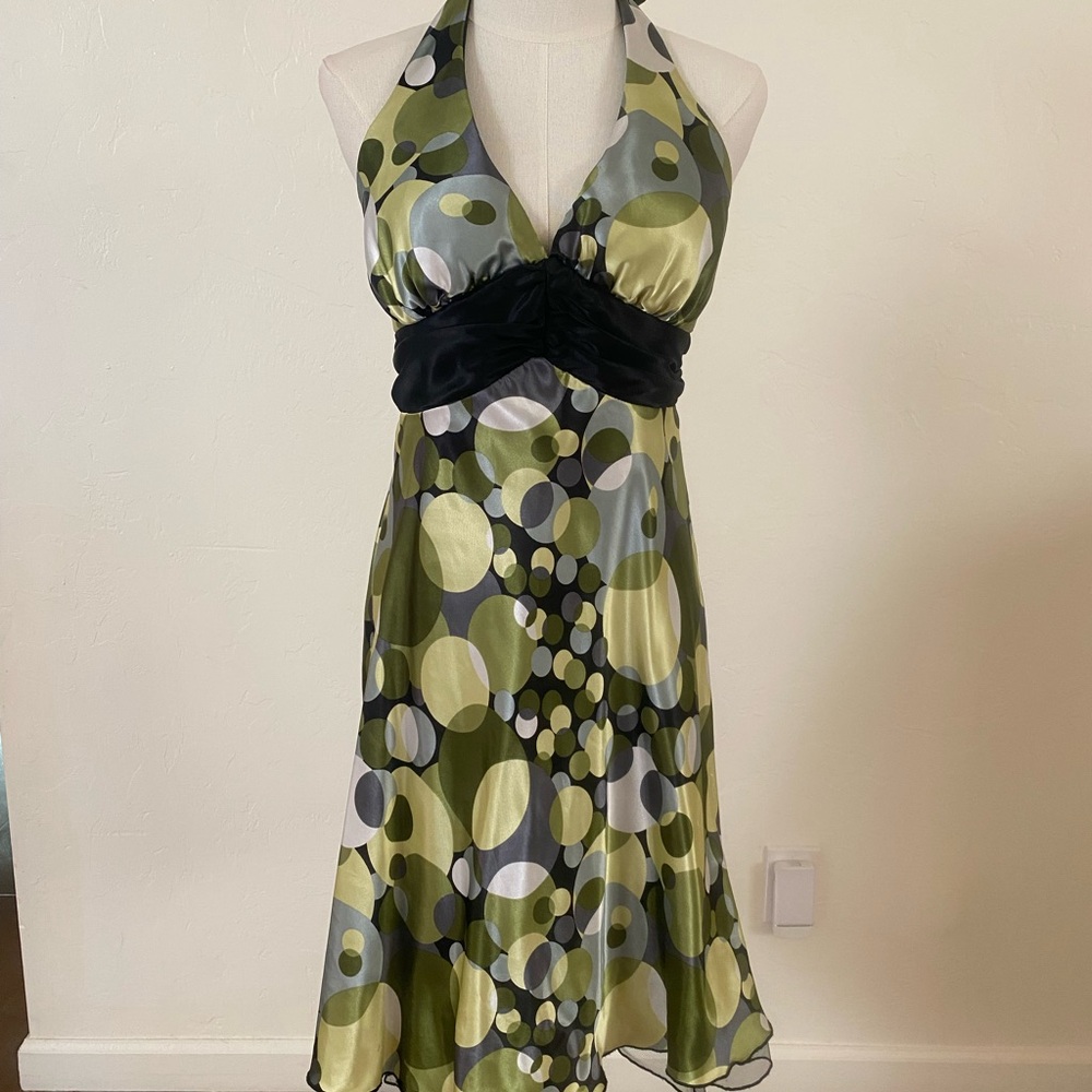 *** Fun Party Green, Black and Gray Halter Dress